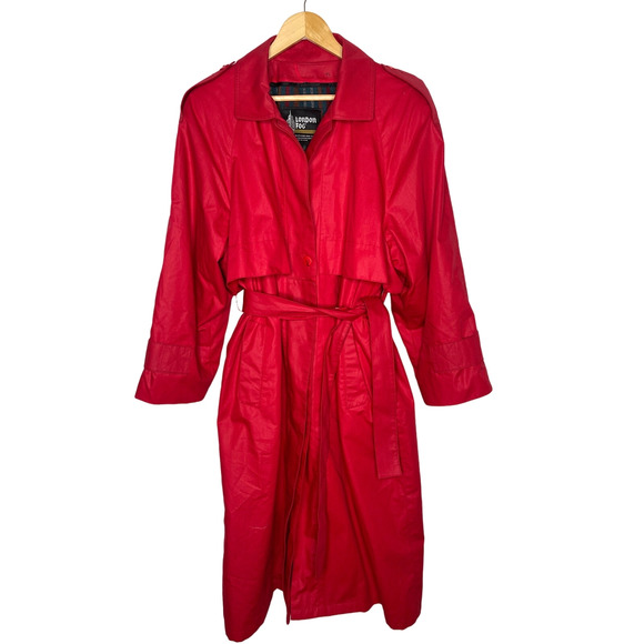 NEW! London Fog 14 Classic $249 Waxed Canvas Trench Coat Long Rain Jacket Red - Picture 2 of 14
